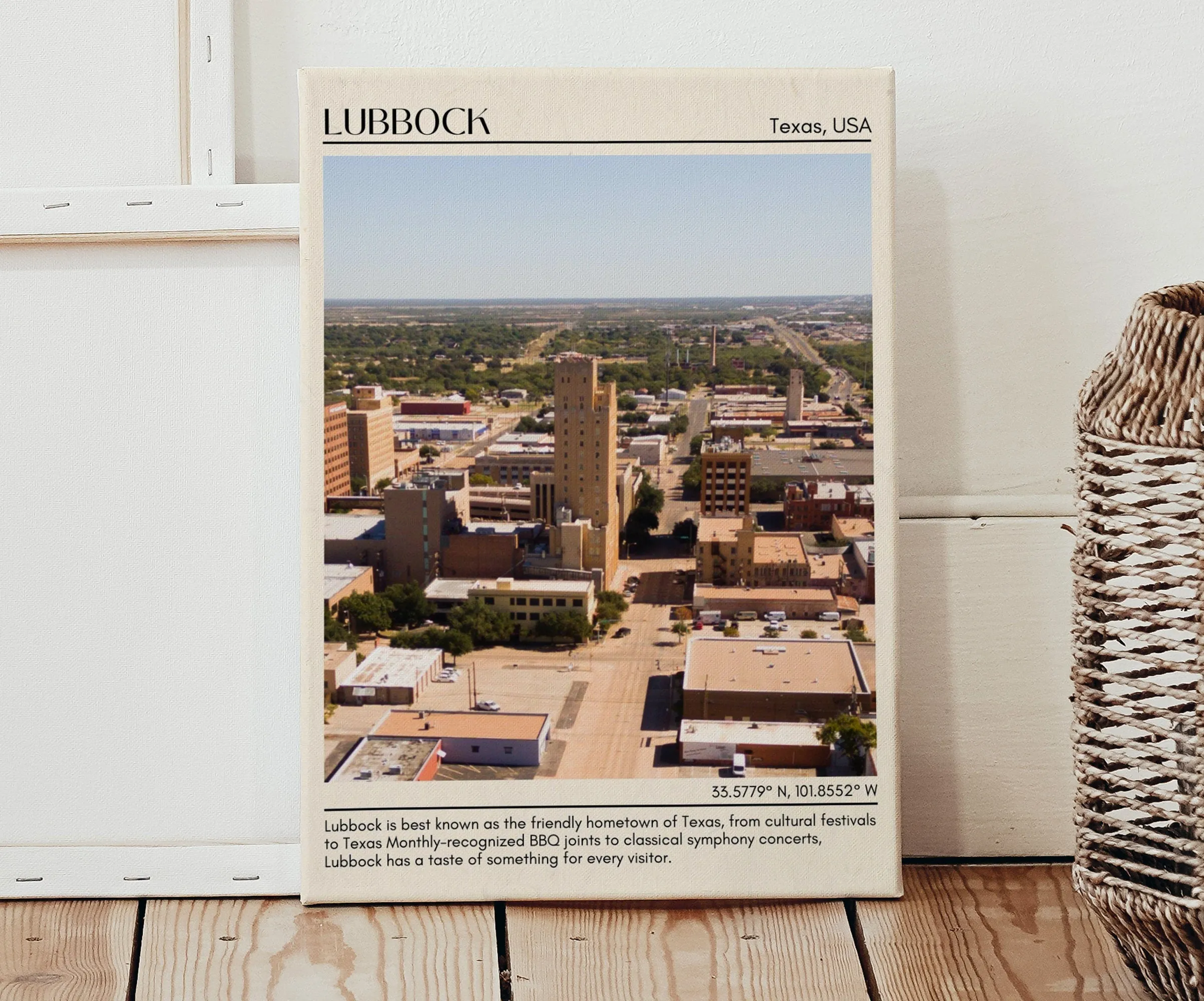 Lubbock Minimal Wall Art, Texas, USA