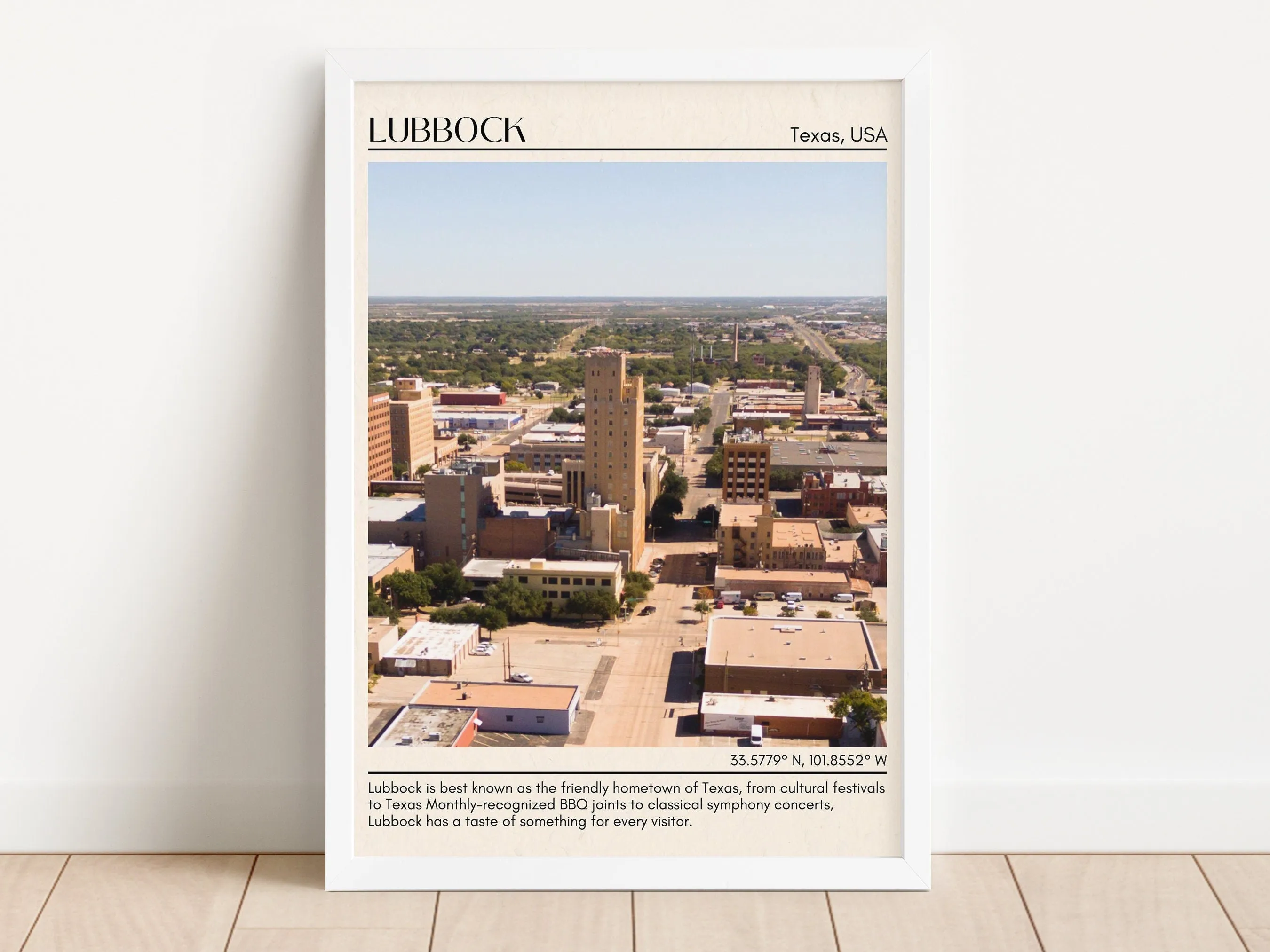 Lubbock Minimal Wall Art, Texas, USA