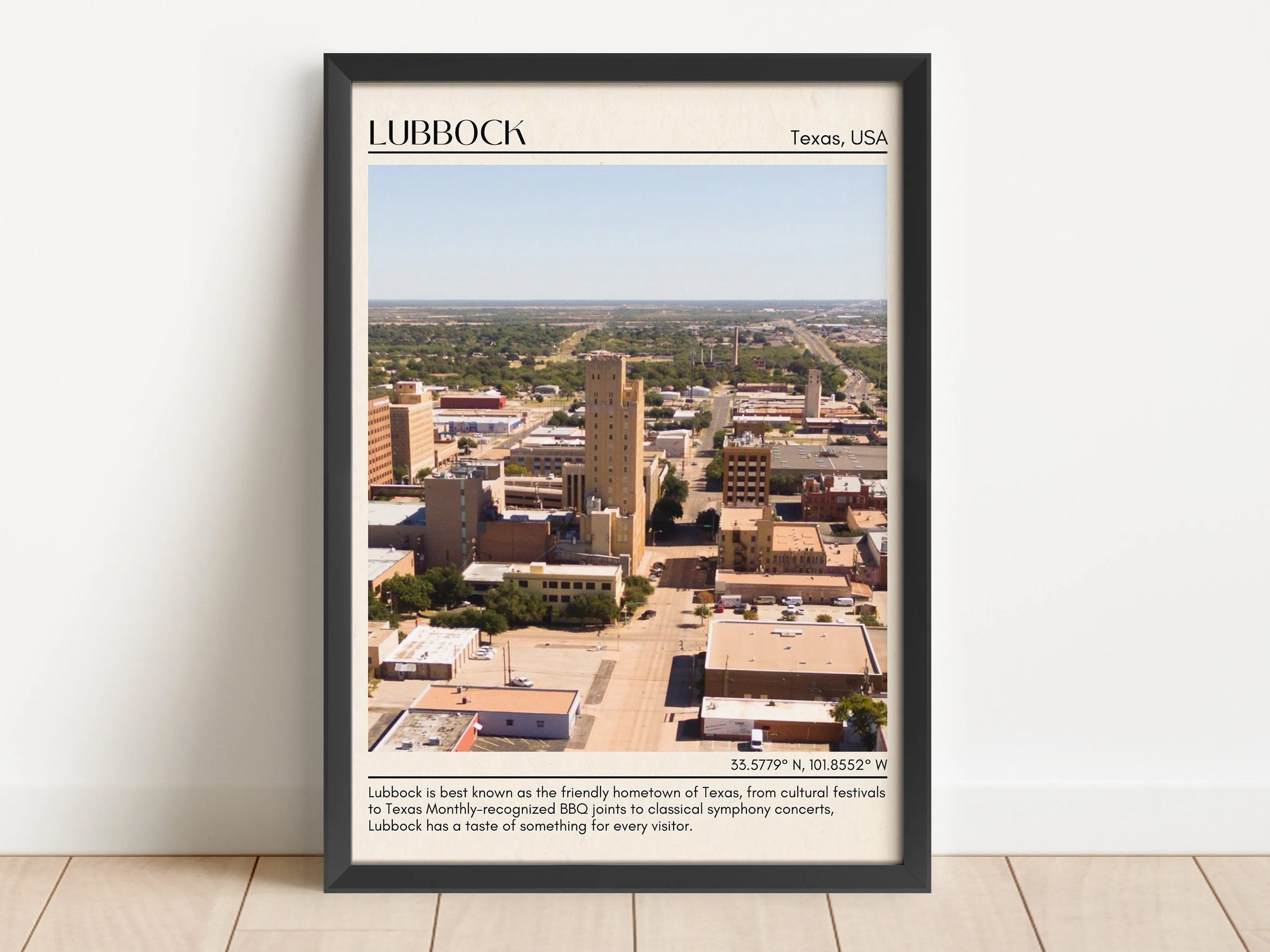 Lubbock Minimal Wall Art, Texas, USA