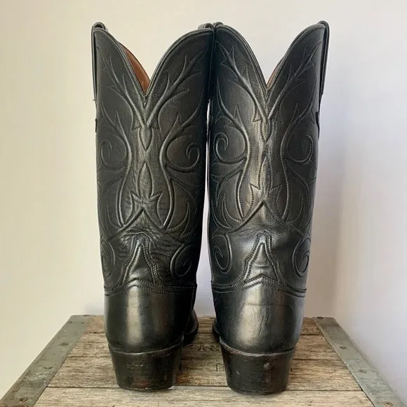 LUCCHESE Classics Handmade Vintage Black Leather Cowboy Western Boots