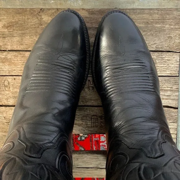 LUCCHESE Classics Handmade Vintage Black Leather Cowboy Western Boots