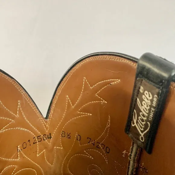 LUCCHESE Classics Handmade Vintage Black Leather Cowboy Western Boots
