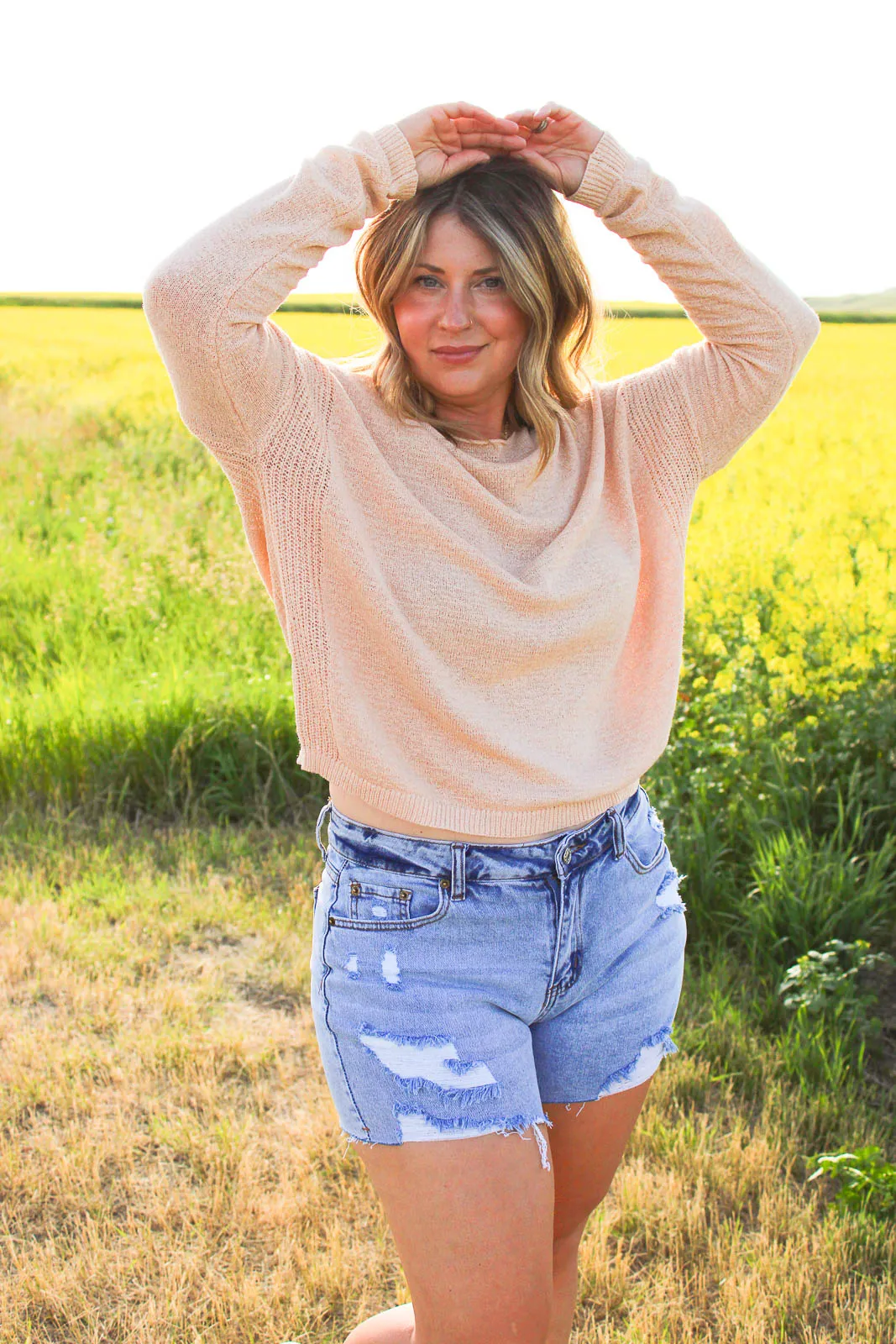 Luna Long Sleeve Light Weight Sweater in Apricot