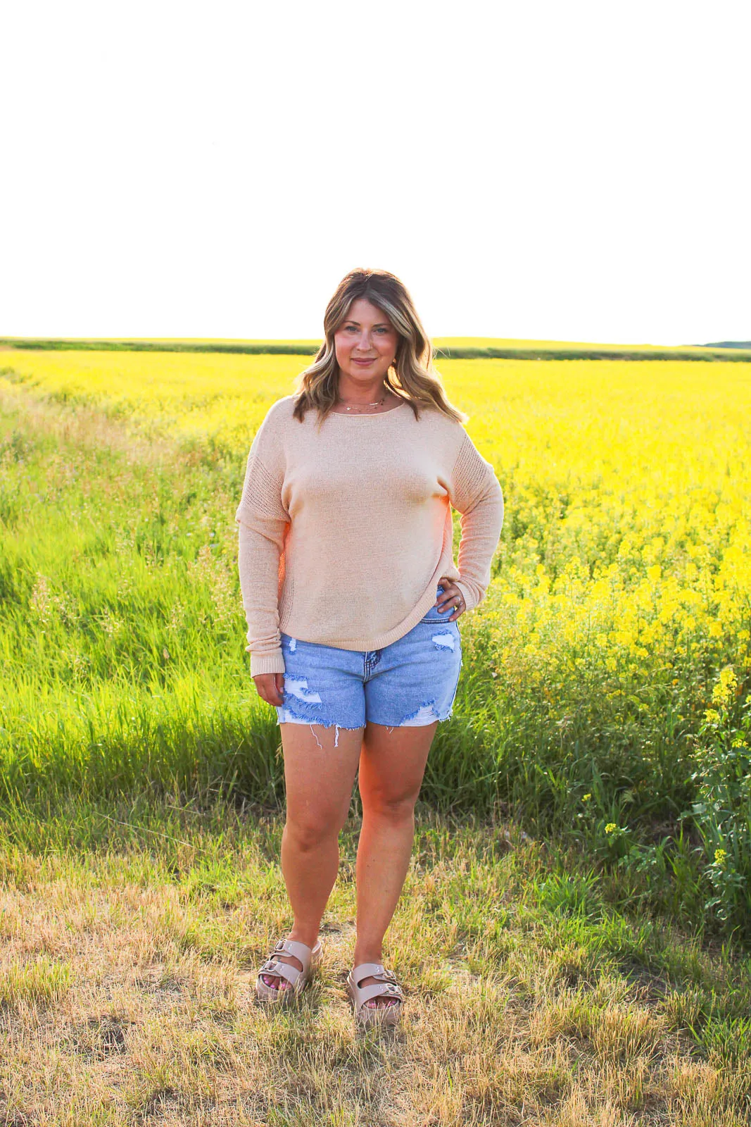 Luna Long Sleeve Light Weight Sweater in Apricot