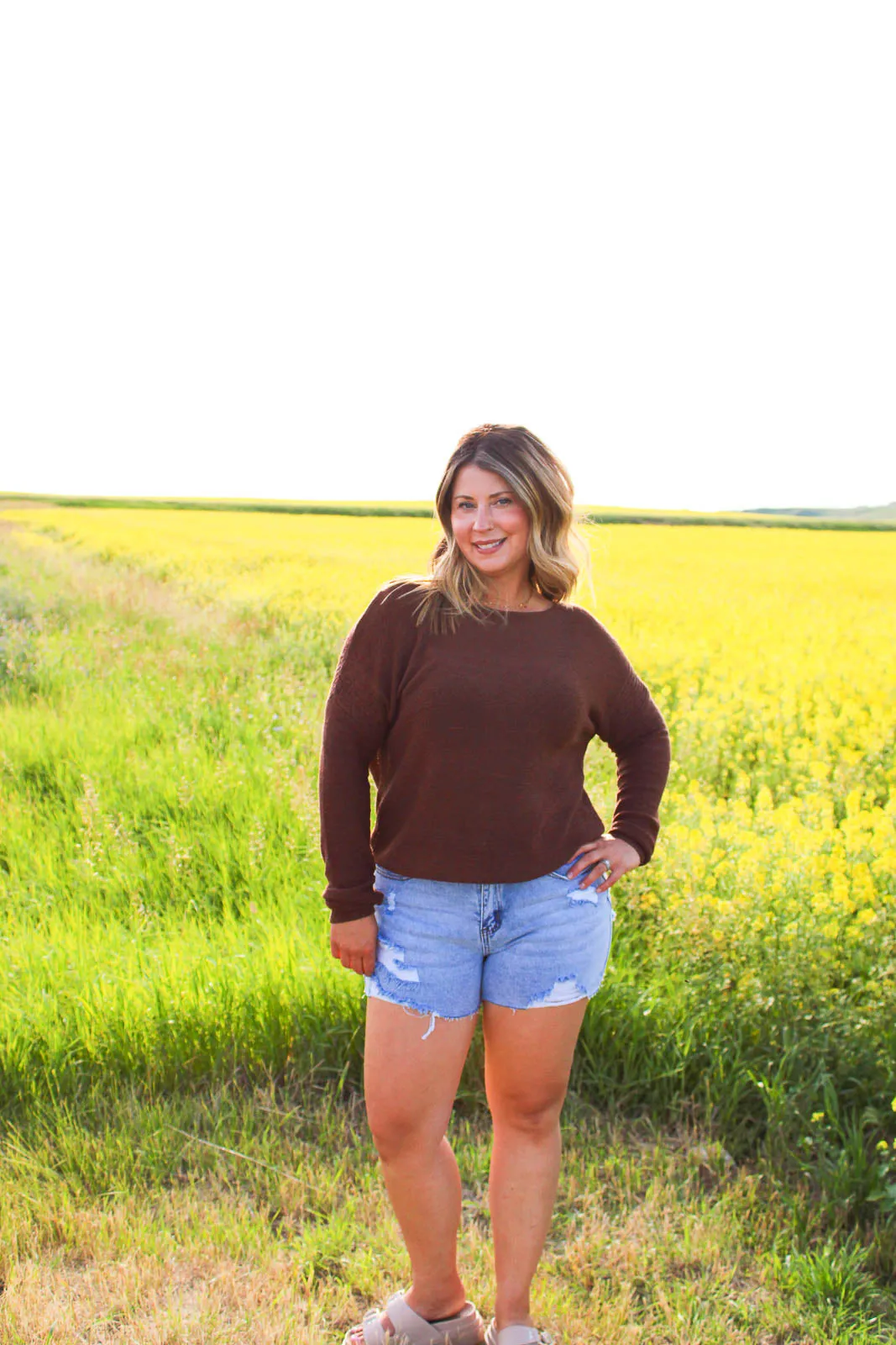 Luna Long Sleeve Light Weight Sweater in Brown