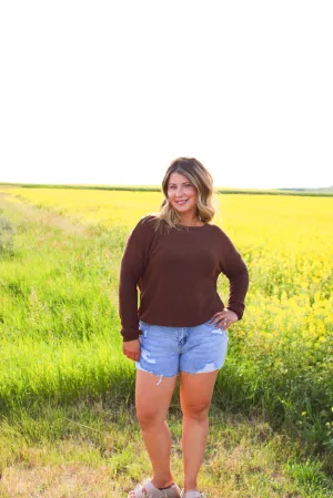 Luna Long Sleeve Light Weight Sweater in Brown