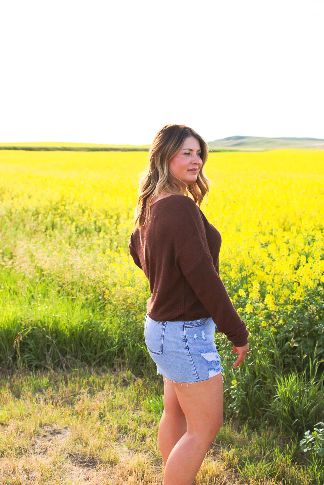 Luna Long Sleeve Light Weight Sweater in Brown