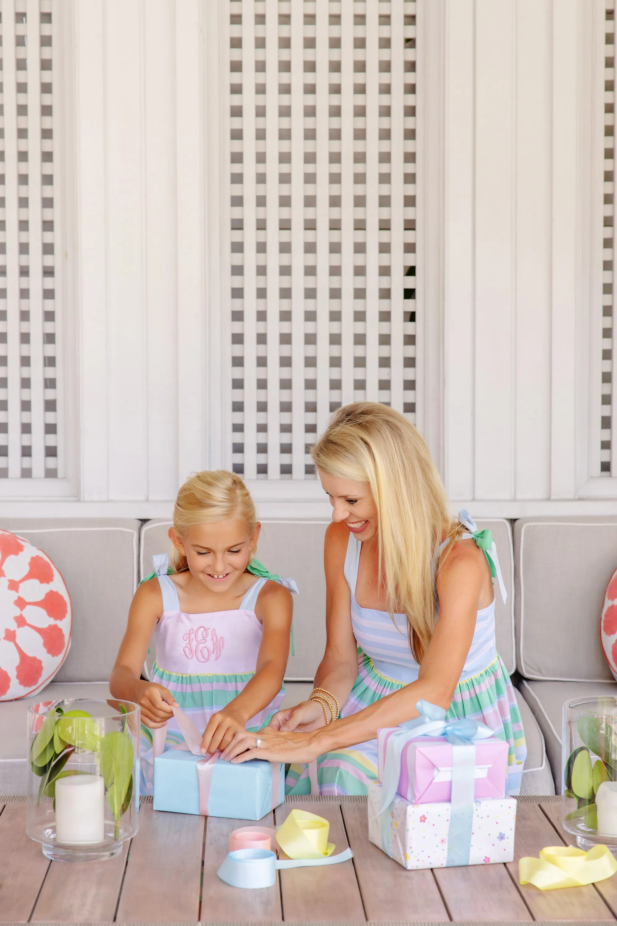 Macie Midi Dress - Sarasota Stripe with Palm Beach, Buckhead Blue, & Grace Bay Green