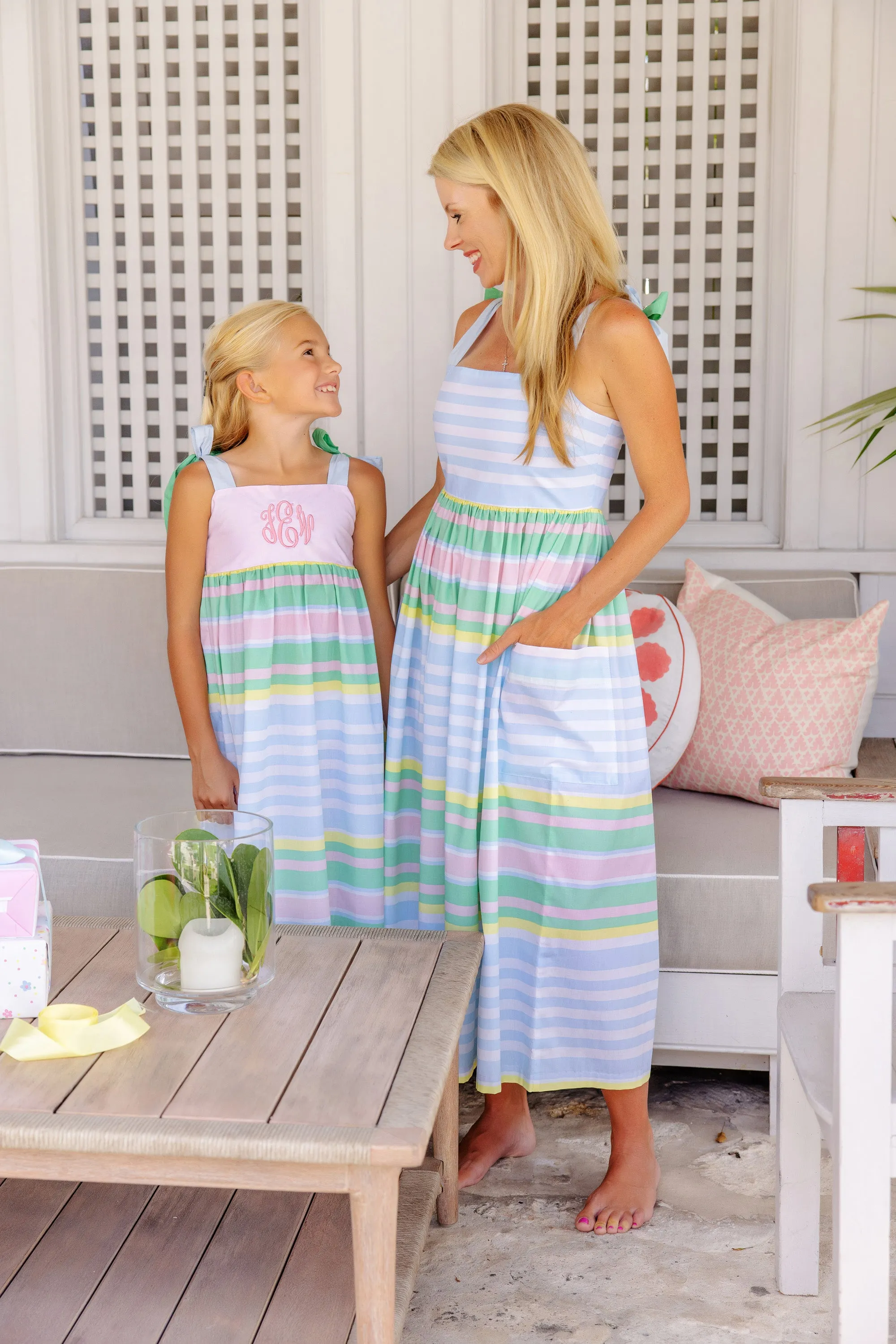 Macie Midi Dress - Sarasota Stripe with Palm Beach, Buckhead Blue, & Grace Bay Green