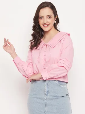 Madame Peter Pan Collar Baby Pink Tie-Up Neck Shirt