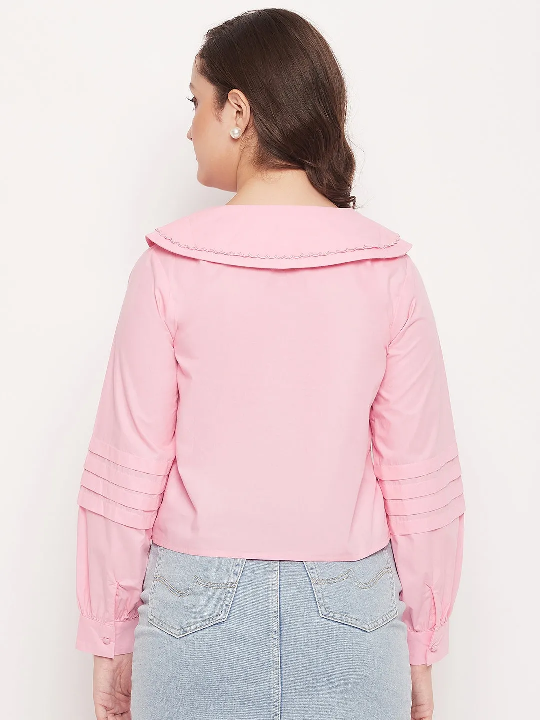 Madame Peter Pan Collar Baby Pink Tie-Up Neck Shirt