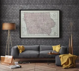 Map of State of iowa| Vintage iowa Map Print