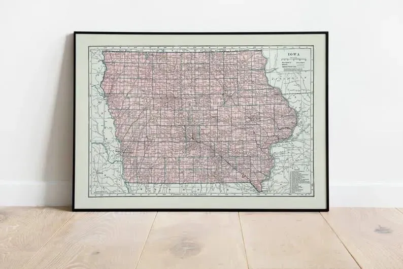 Map of State of iowa| Vintage iowa Map Print
