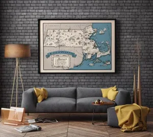 Map of State of Massachusetts| Vintage Massachusetts Map Print