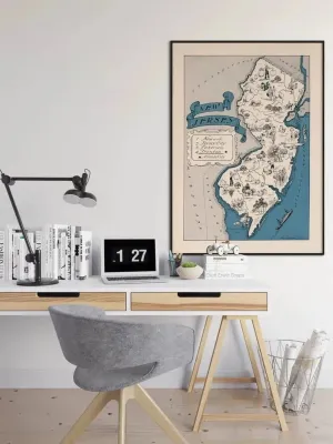 Map of State of New Jersey| Vintage New Jersey Map Print