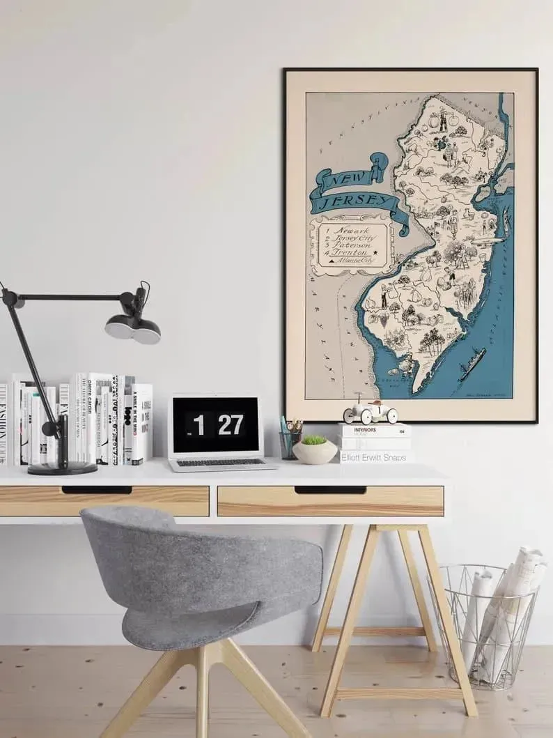 Map of State of New Jersey| Vintage New Jersey Map Print