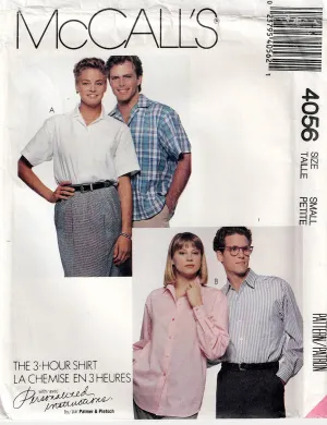 McCall's 4056 Mens Womens Unisex PALMER PLETSCH Classic 3 Hour Shirts 1980s Vintage Sewing Pattern Size SMALL UNCUT Factory Folded