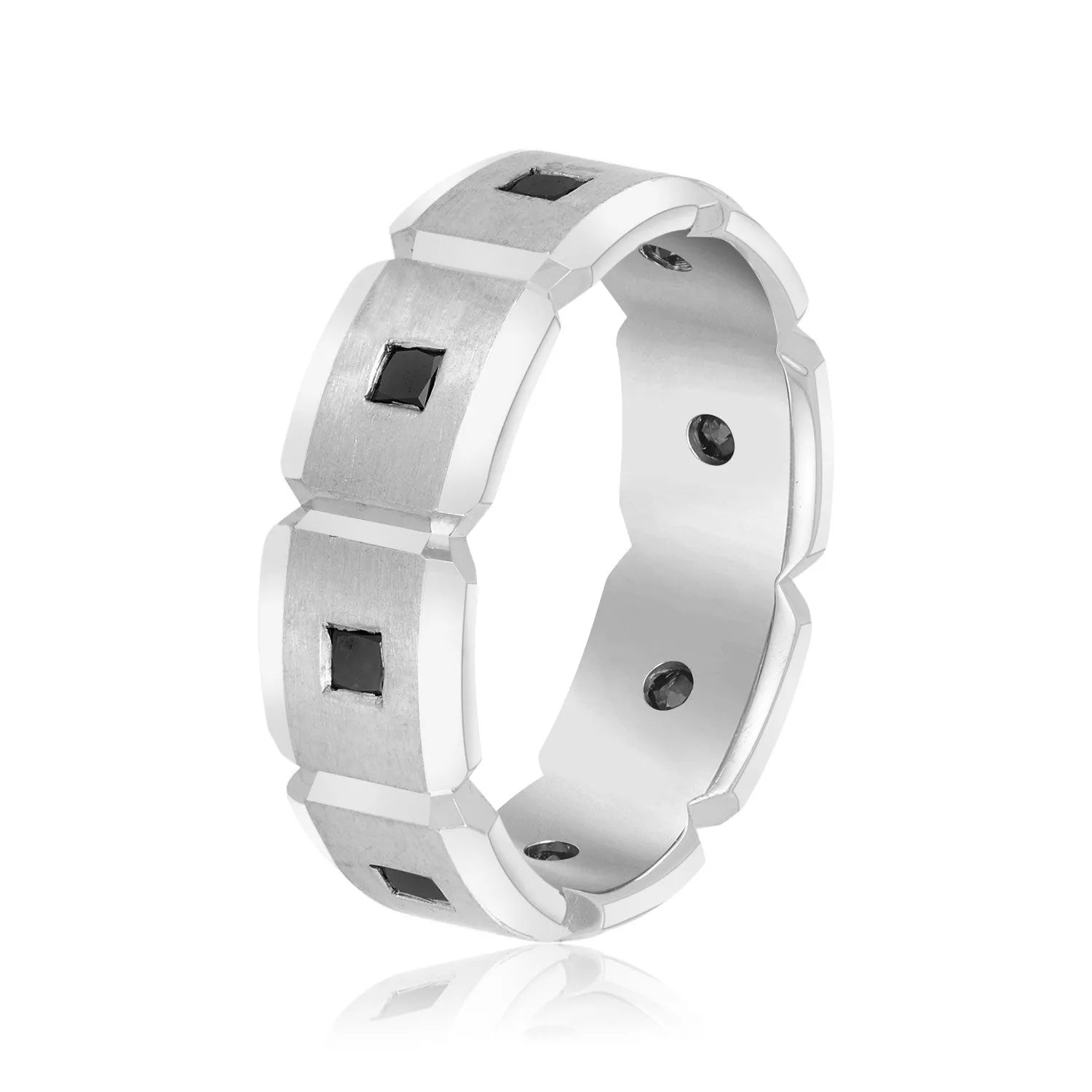 Men's Black Diamond Brick Squared Accented Wedding Band