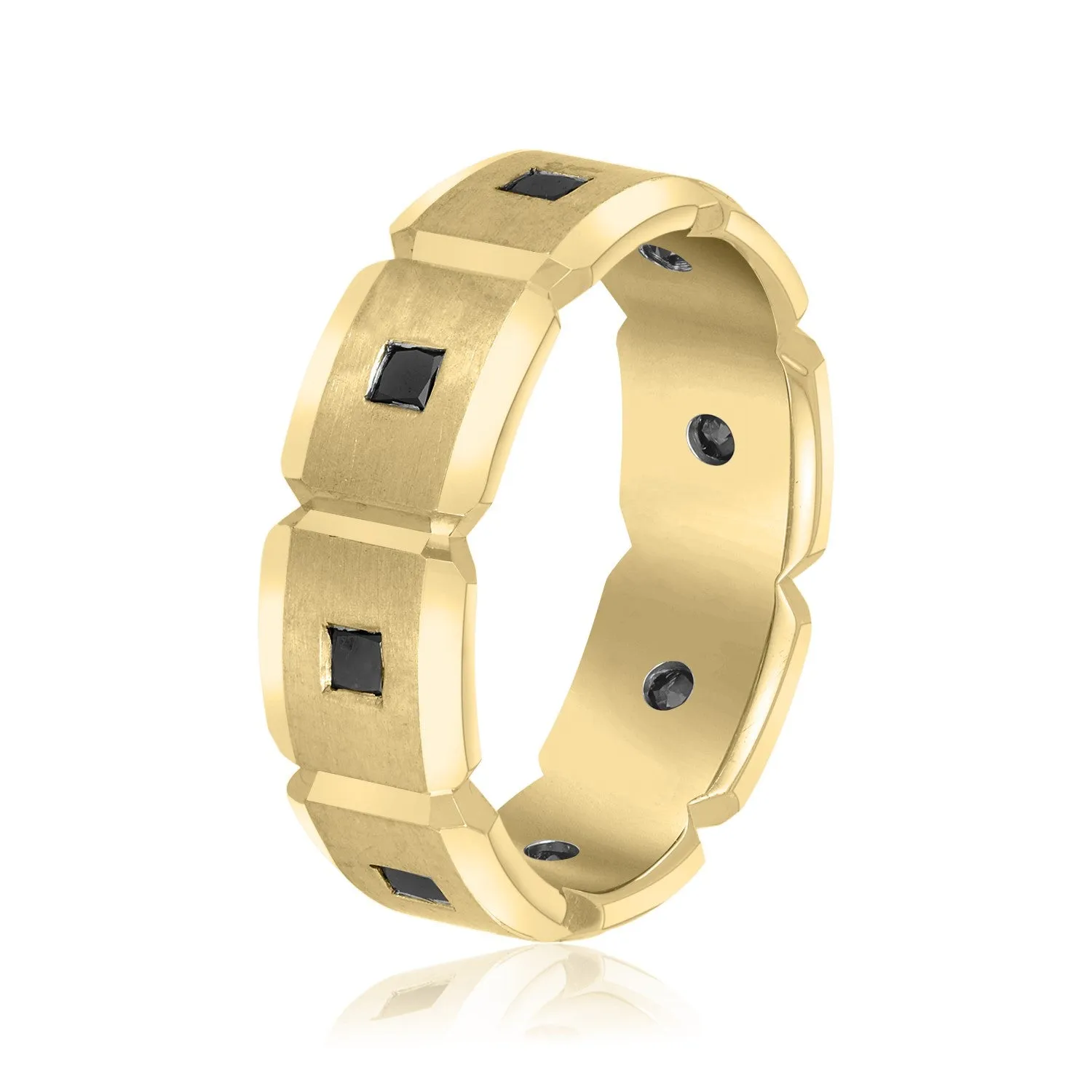 Men's Black Diamond Brick Squared Accented Wedding Band