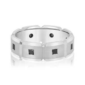 Men's Black Diamond Brick Squared Accented Wedding Band