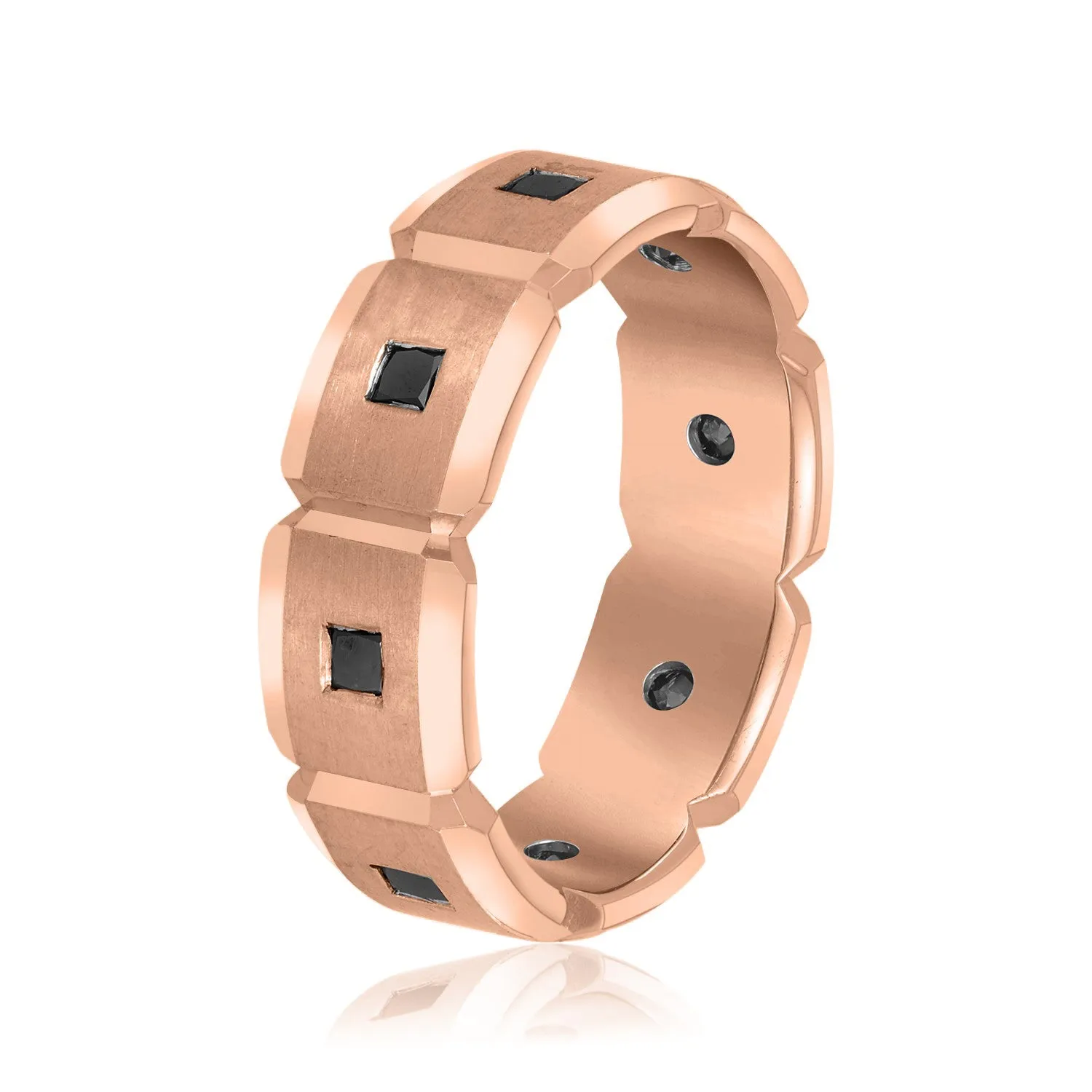 Men's Black Diamond Brick Squared Accented Wedding Band