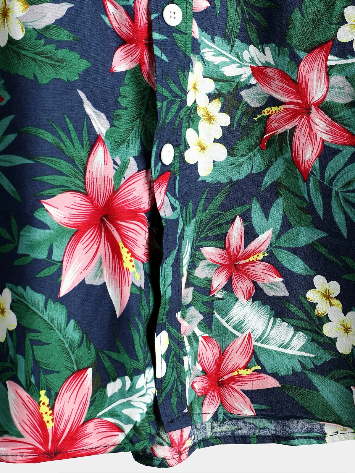 Men's Blue Tropical Floral Print Holiday Cotton Shirt