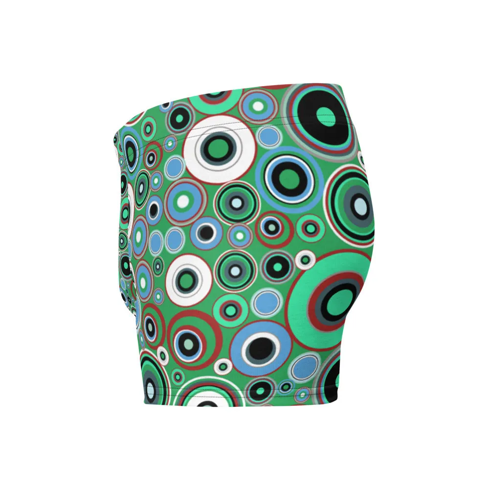 Mens Boxer Briefs | Green 60s Circle Retro Design Shapes