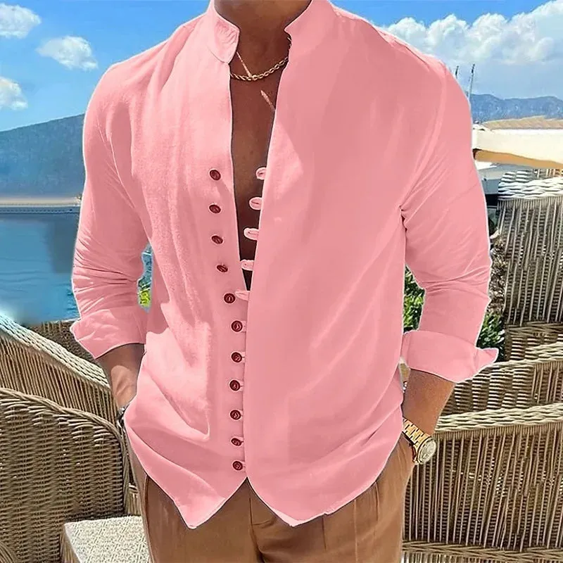 Men's Breathable Linen Shirts for Men - Long Sleeve Cotton Blend, Stylish and Comfortable