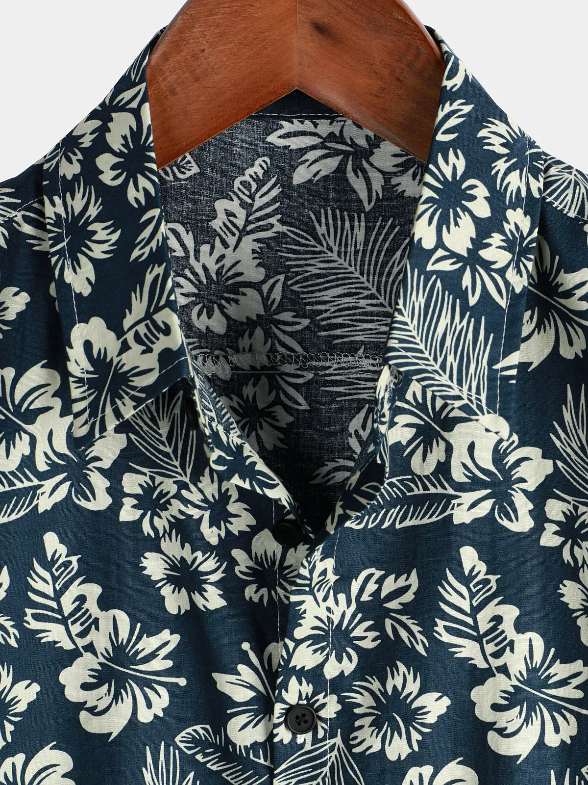 Men's Floral Print Vacation Cotton Breathable Navy Blue Hawaiian Short Sleeve Aloha Shirt
