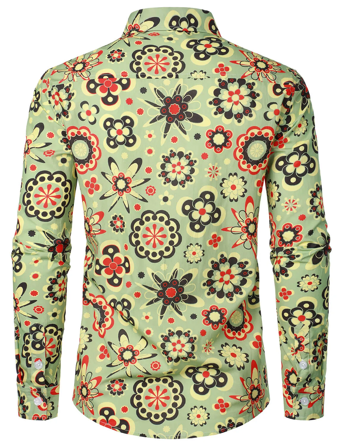Men's Flower Print Cotton Vintage Long Sleeve Button Up Dress Shirt