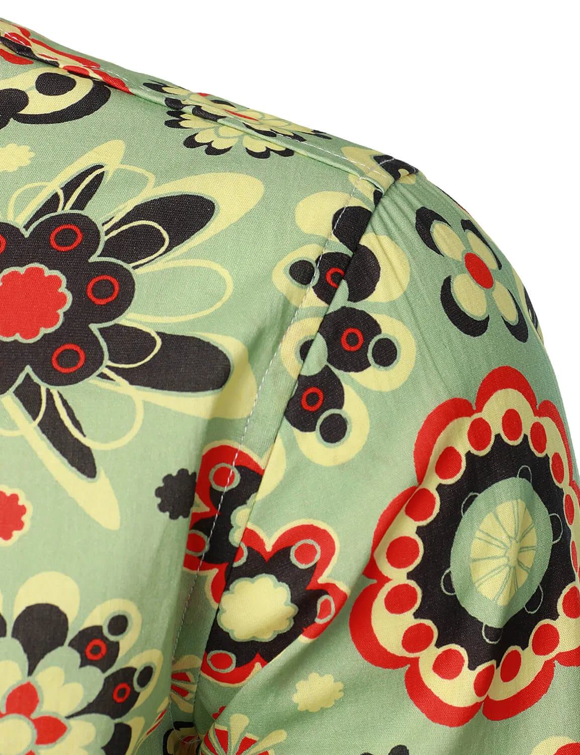 Men's Flower Print Cotton Vintage Long Sleeve Button Up Dress Shirt