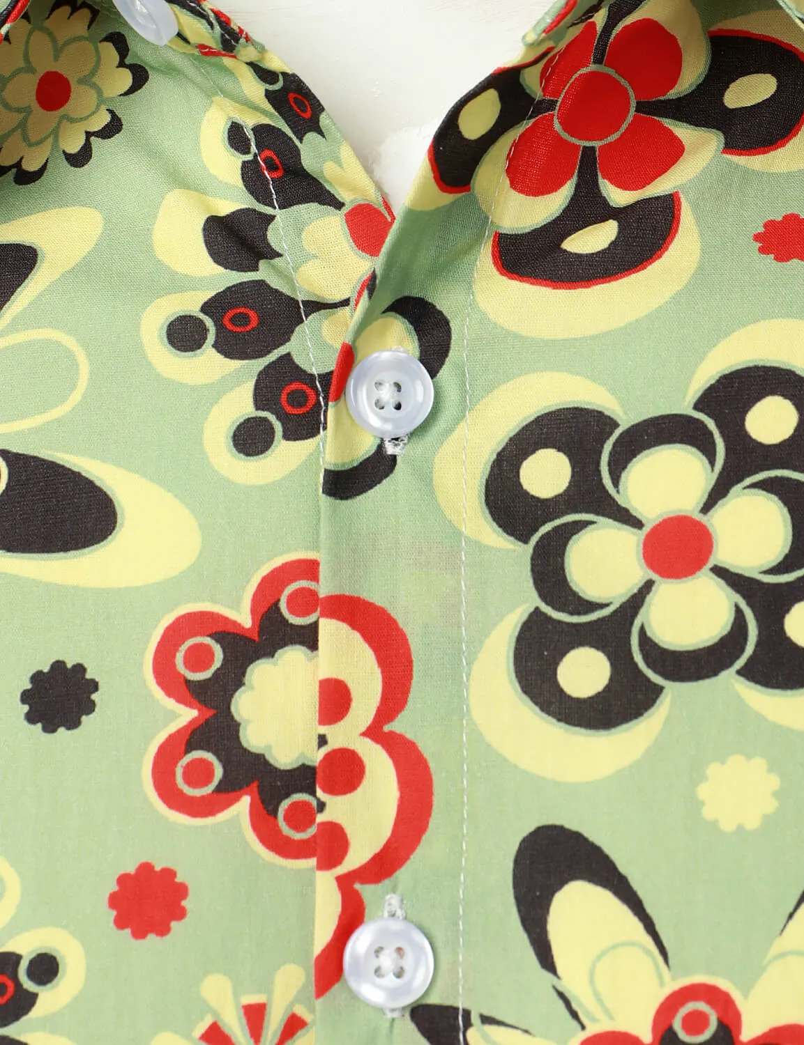 Men's Flower Print Cotton Vintage Long Sleeve Button Up Dress Shirt