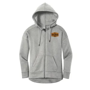 Men's Leather Patch Zip Hoodie - Grey