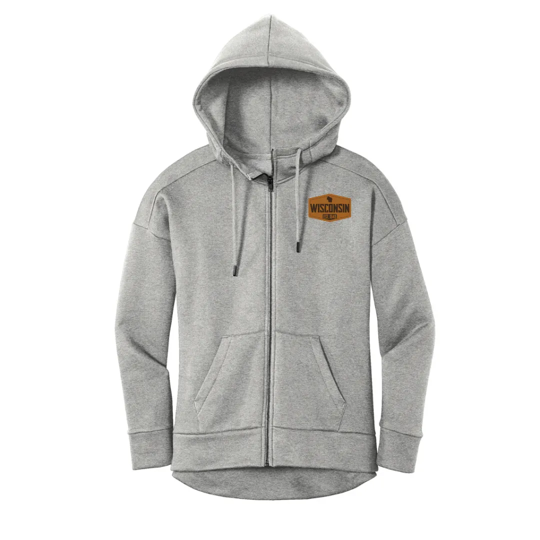 Men's Leather Patch Zip Hoodie - Grey