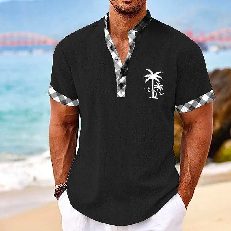 Men's Plaid Coconut Palm Resort Hawaiian 3D Print Shirt