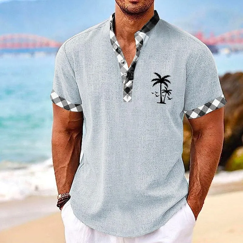 Men's Plaid Coconut Palm Resort Hawaiian 3D Print Shirt
