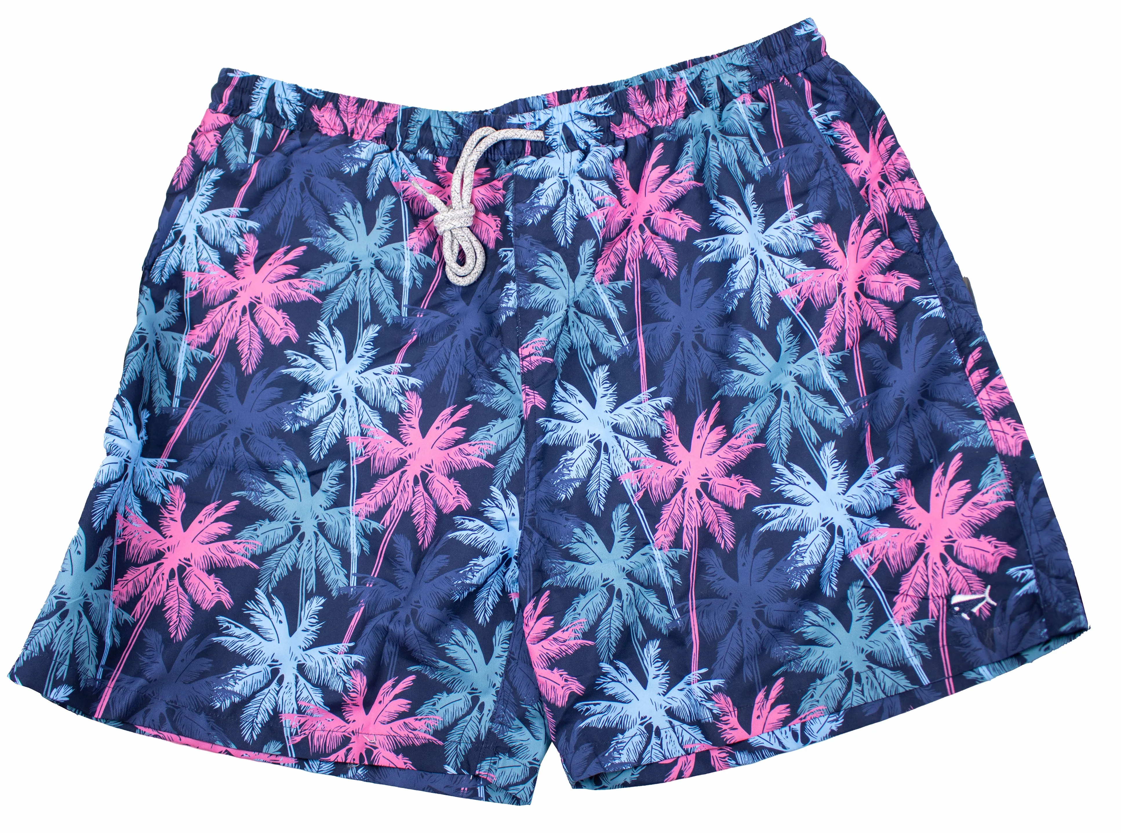 Men's Printed Swim Trunks - Bright Palms - Deep Water Blue