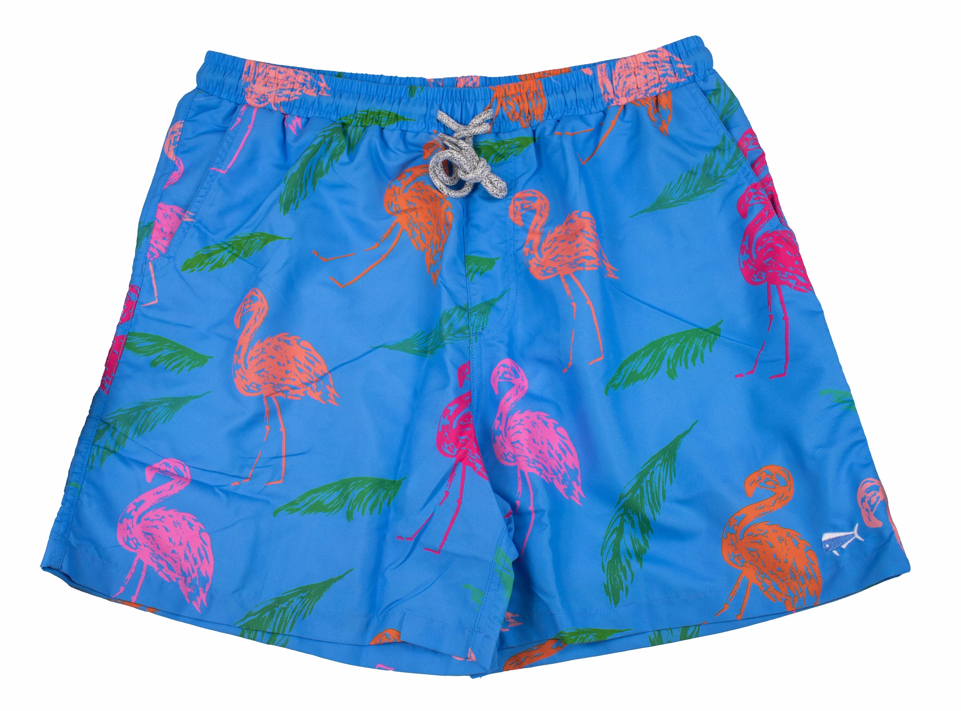 Men's Printed Swim Trunks - Flamingo Flight - Tropic Blue