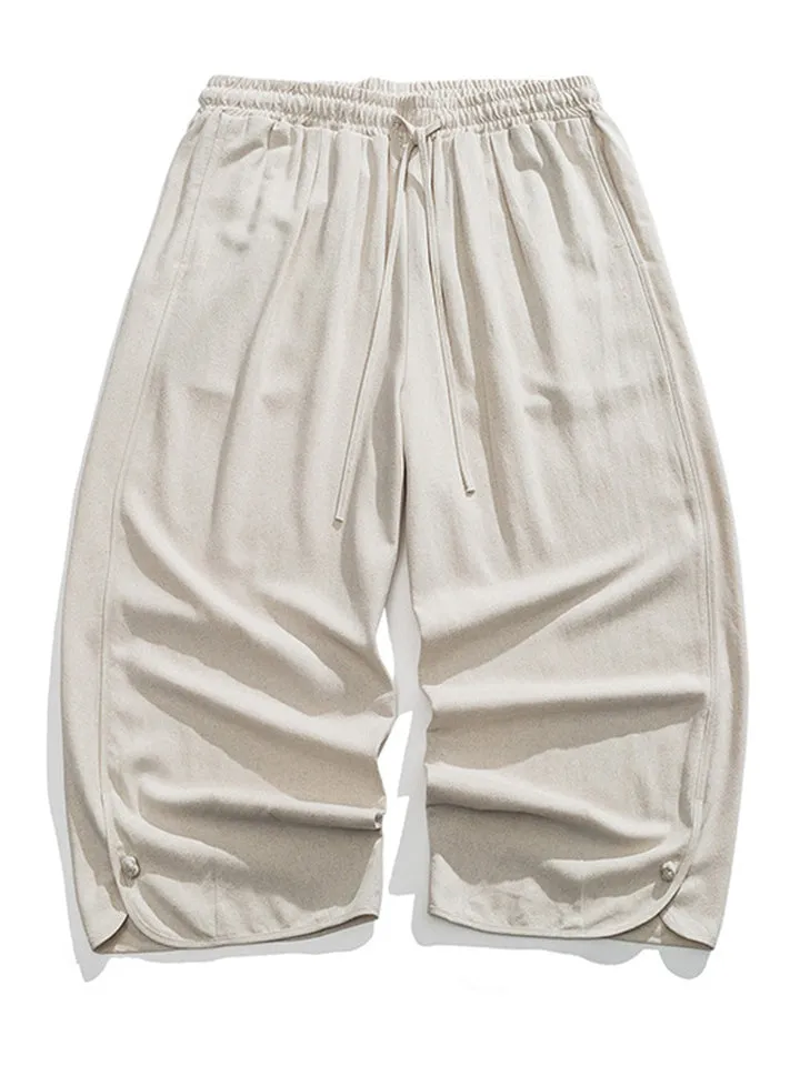 Men's Retro Simple Cotton Linen Drawstring Straight-Leg Pants