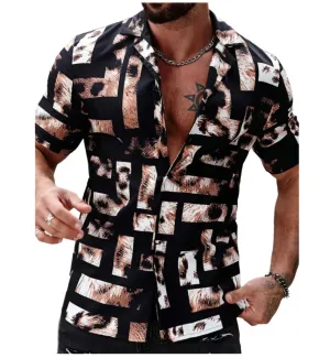 Men’s Short Sleeve Striped Patchwork Lapel Shirt – High-Quality Summer Fashion Hawaiian Streetwear