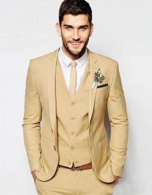 Men's Slim Fitted Euro Tapered Camel ~ Khaki ~ Bronze ~ Camel  ~ Canary Color 2 Buttons Vested