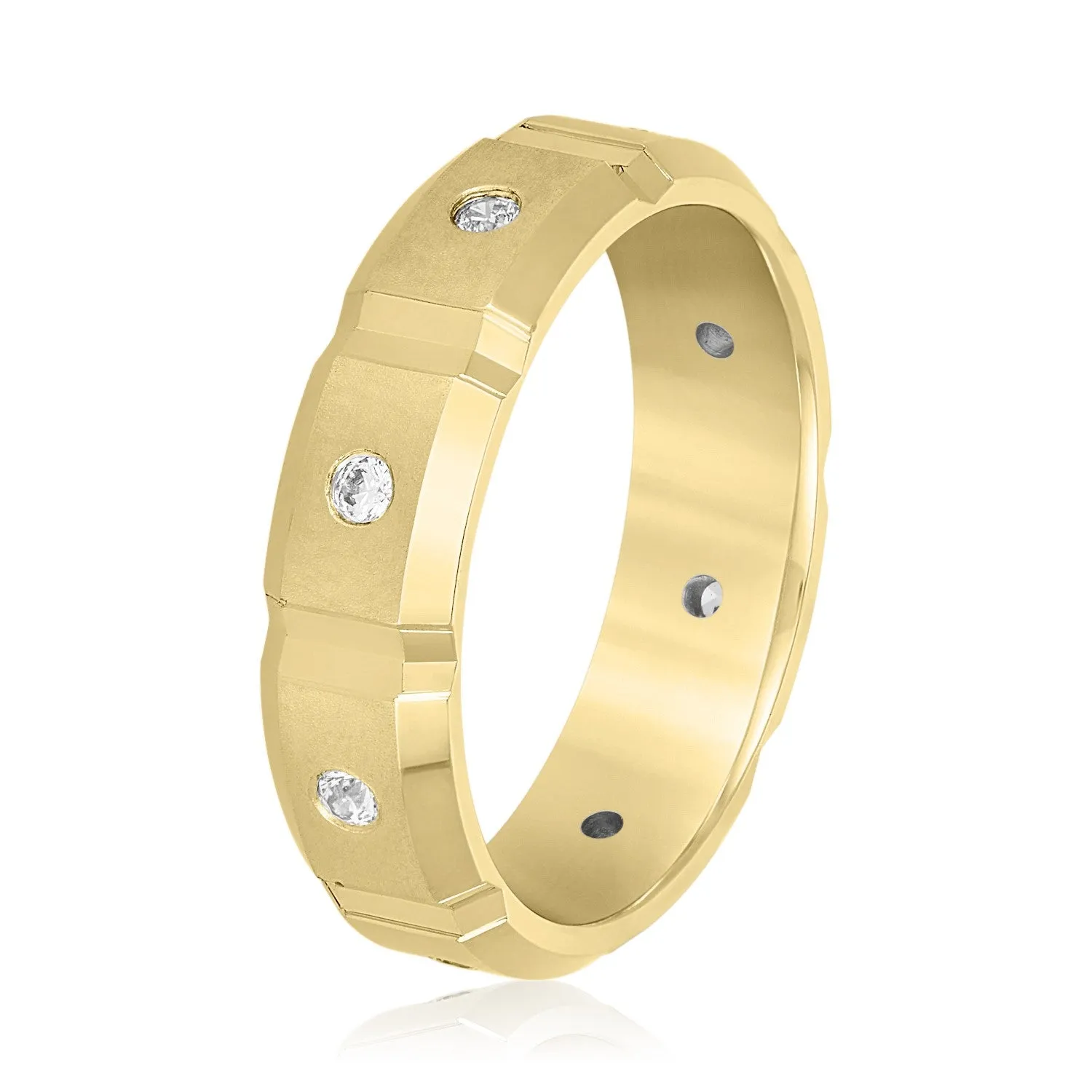 Men's Squared Accented Diamond Wedding Band With Beveled Edges