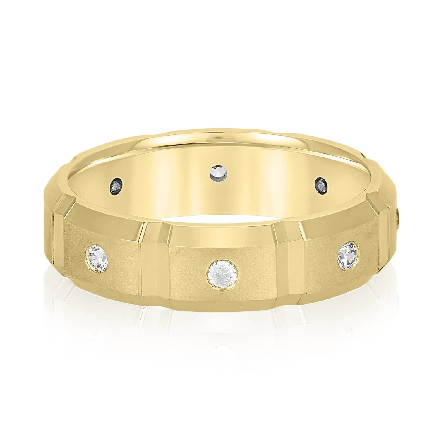 Men's Squared Accented Diamond Wedding Band With Beveled Edges