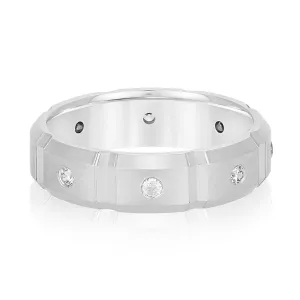 Men's Squared Accented Diamond Wedding Band With Beveled Edges