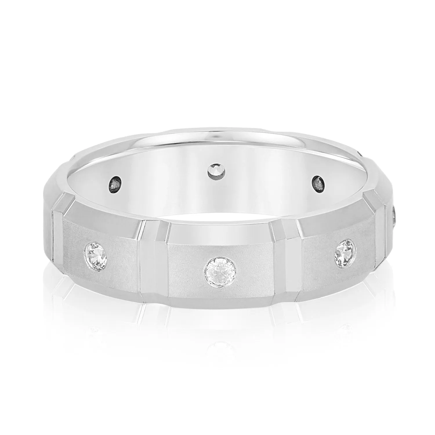 Men's Squared Accented Diamond Wedding Band With Beveled Edges