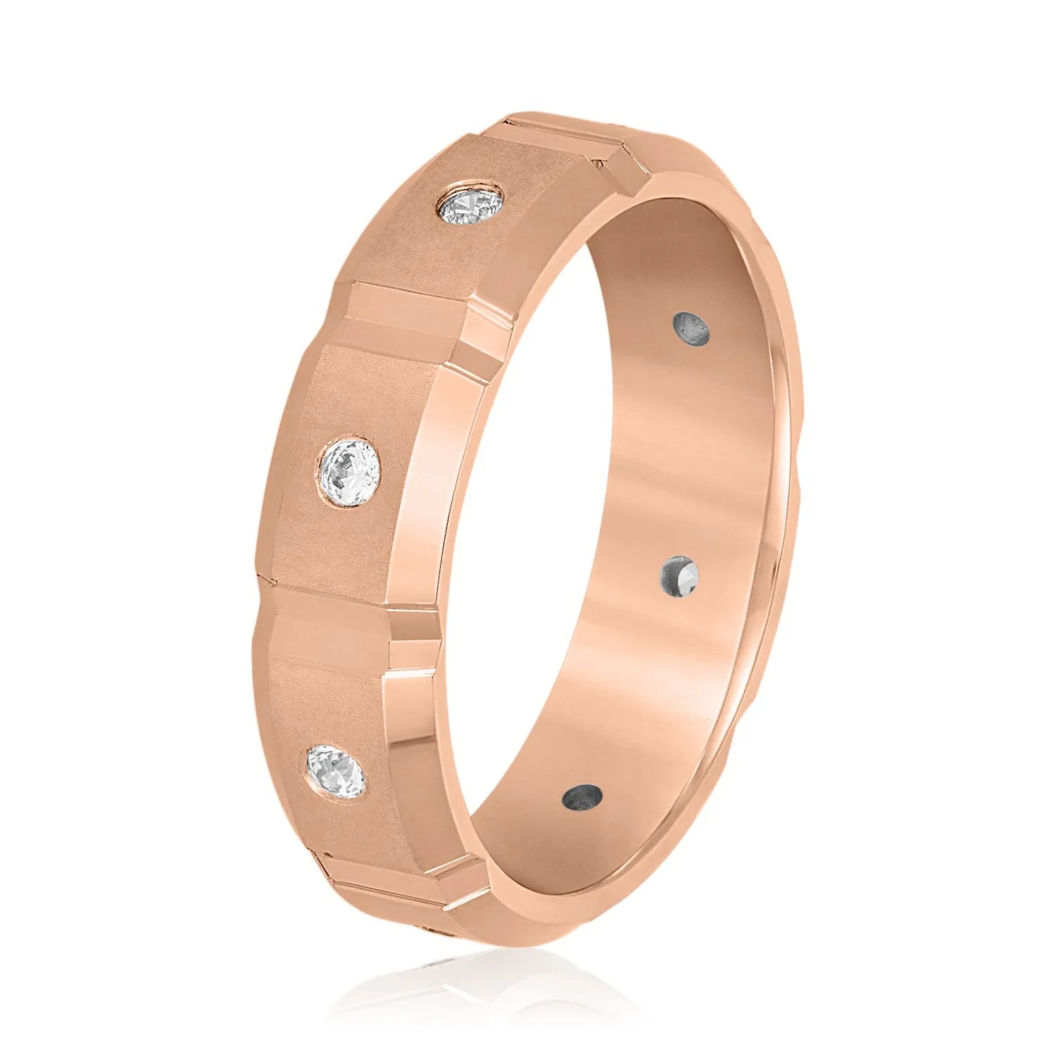 Men's Squared Accented Diamond Wedding Band With Beveled Edges