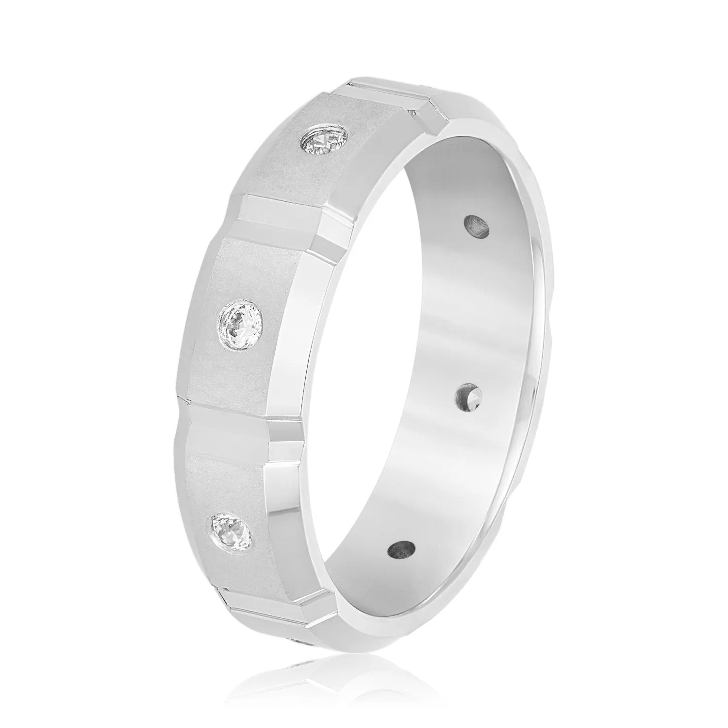 Men's Squared Accented Diamond Wedding Band With Beveled Edges