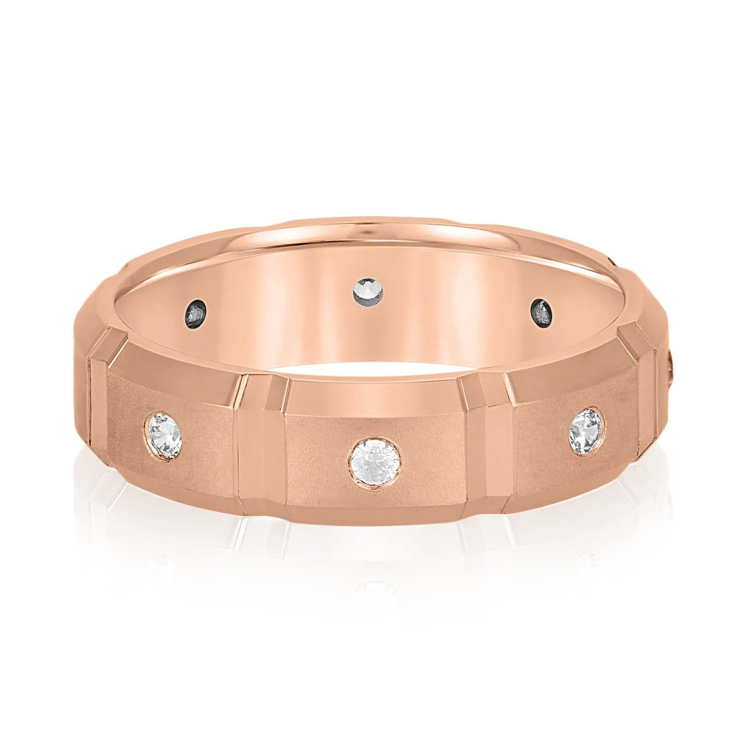 Men's Squared Accented Diamond Wedding Band With Beveled Edges