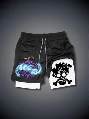 Men's Trend Anime Double Layer Digital Print Beach Shorts