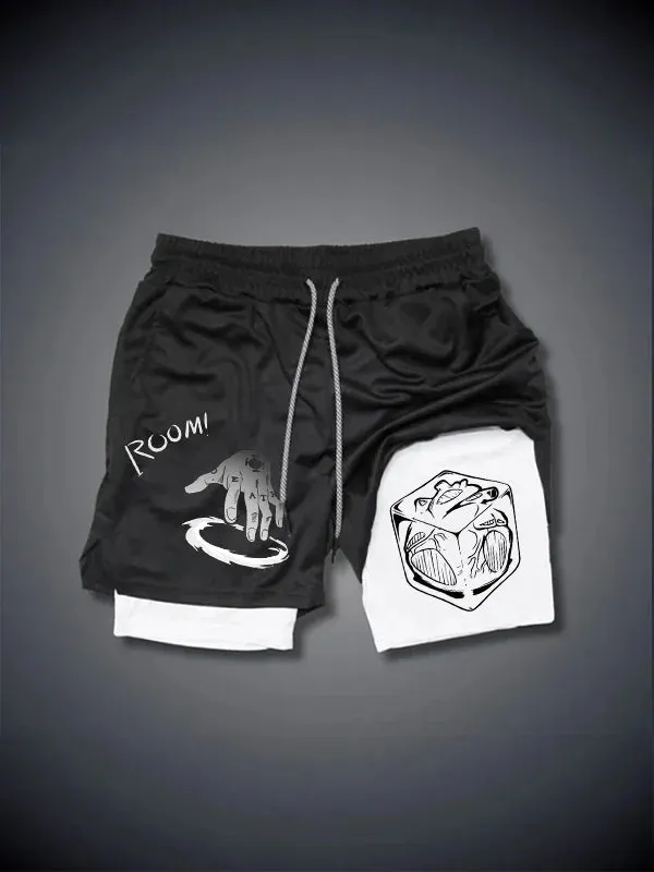 Men's Trend Anime Double Layer Digital Print Beach Shorts